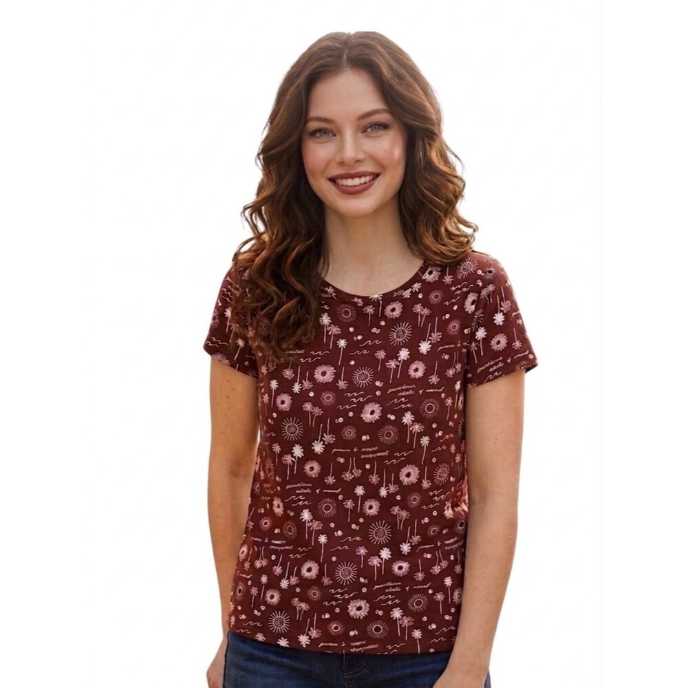 Sonoma Rust Brown Embroidered Sunshine State of Mind Shirt Size Small